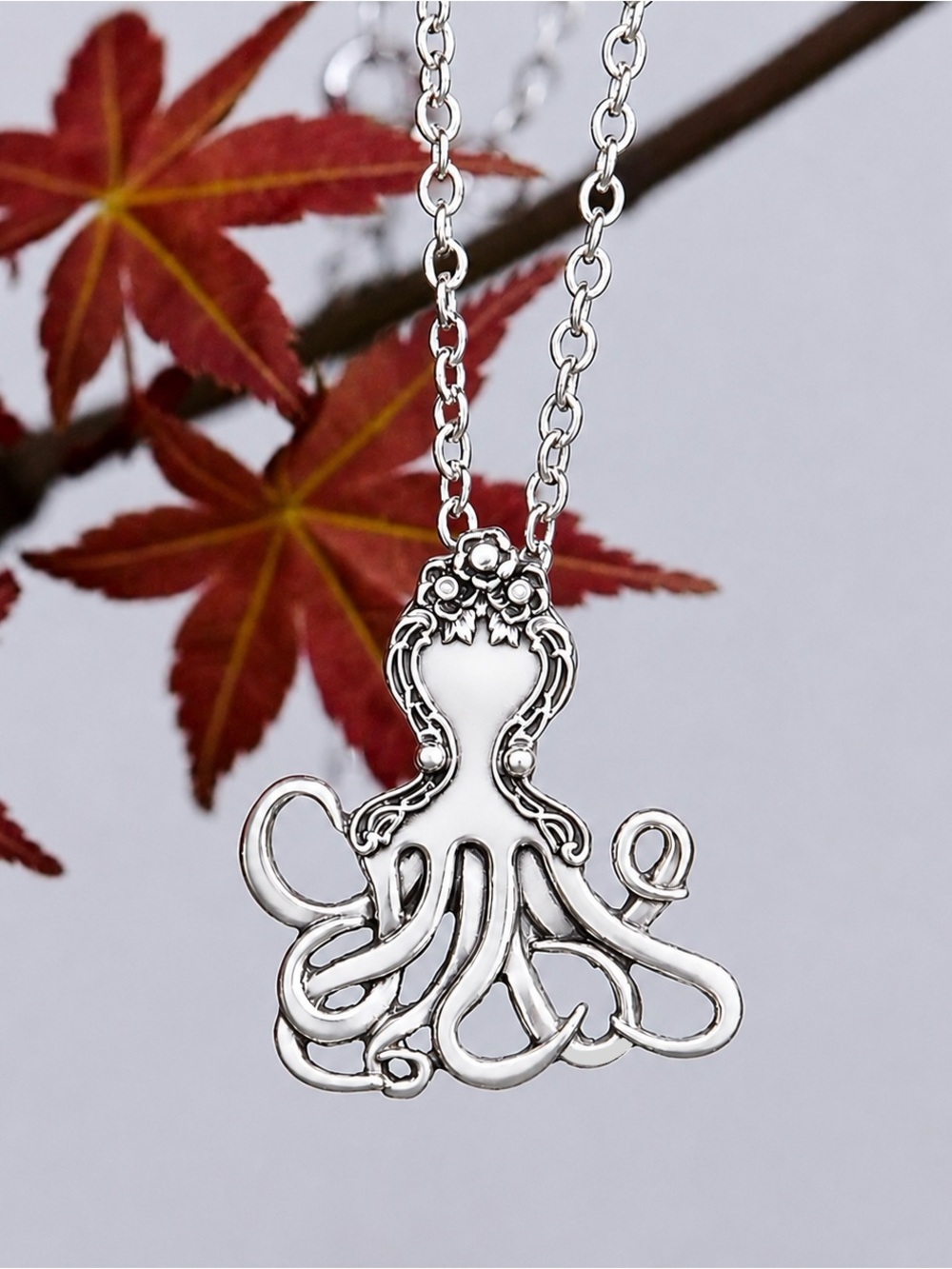 “Vintage Fork Octopus” Silverware Spoon Squid Octopod Kraken Tentacles Necklace - Picture 10 of 13